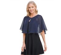 Pukguro Capelets for Women Soft Chiffon Shawls Wraps Shurg for Evening Wedding Capes Bolero Cover Up, Navy, One Size