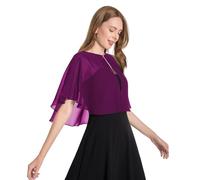 Pukguro Capelets for Women Soft Chiffon Shawls Wraps Shurg for Evening Wedding Capes Bolero Cover Up, Purple, One Size