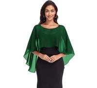 Pukguro Sheer Shawls and Wraps for Evening Dresses Chiffon Capes for Women Soft Wedding Cover Up, Dark Green, One Size