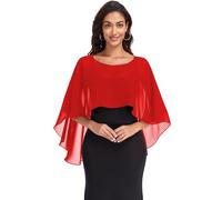Pukguro Sheer Shawls and Wraps for Evening Dresses Chiffon Capes for Women Soft Wedding Cover Up, Red, One Size