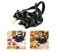 Puking Cat Gravy Boat, Novelty Black Cat Ceramic Gravy Pitcher | Novelty ceramic puking cat gravy boat for gravy milk syrup cream,fun gag gift for Christmas Thanksgiving
