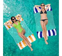 Pukitt 2 Pack Water Hammock, 4-in-1 Multi-Purpose Inflatable Pool Lounger Float with Bottom Mesh, Inflatable Hammock for Adults Kids, Portable Floating Chair Bed for Travel, Swimming Pool Hot Tub Toys