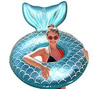 Pukitt Fishtail Inflatable Swimming Rings for Adults, Pool Ring Inflatable, Transparent Rubber with Sequin, Adults Diameter 100Cm, Large Ring, Floating Blue