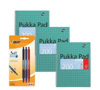 Pukka 3x A4 Notebook 200 Pages & Soft Feel Ballpoint Pens Pack of 3 Pukka Multicolor