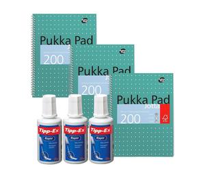 Pukka 3x Tipp-Ex Fast Dry Fluid & A4 3 Pack Notebooks, 200 Pages for School Pukka Multicolor