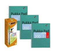 Pukka A4 Notebook Pack of 3 & 20x Cristal Fun Lime Green Pens for Office Pukka Multicolor