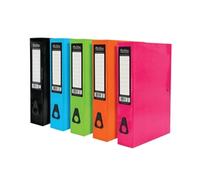 Pukka Pad, Brights Box Files - 10 Pack of Assorted Colours - 70mm Spine with Customisable Label for Large Amounts of Documents and Thumb Hole Retrieval - 37 x 24cm