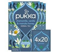 Pukka Herbs | Chamomile, Vanilla and Manuka Honey Organic Herbal Tea Box | Infusion With Licorice & Fennel | Perfect For Calming | Caffeine Free | 4 Packs | 80 Plant Based Biodegradable Tea Bags