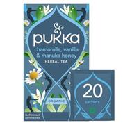 Pukka Herbs | Chamomile, Vanilla and Manuka Honey Organic Herbal Tea Box | Infusion with Licorice & Fennel | Perfect For Calming | Caffeine Free | 20 Plant Based Biodegradable Tea Bags