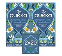 Pukka Herbs | Chamomile, Vanilla and Manuka Honey Organic Herbal Tea Box | Infusion with Licorice & Fennel | Perfect For Calming | Caffeine Free | 2 Packs | 40 Plant Based Biodegradable Tea Bags