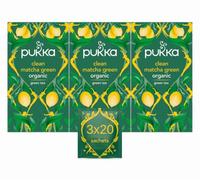 Pukka Herbs | Clean Matcha Green Organic Tea Box | Green Tea, Lemon, Fennel and Matcha Powder | Perfect For Everyday Vitality | 3 Packs | 60 Plant Based Biodegradable Tea Bags