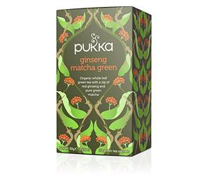 Pukka Herbs | Ginseng Matcha Green Organic Tea Box | Ginseng, Lemongrass, Ginger, Matcha & Green Tea | For Everyday Vitality | 4 Packs | 80 Plant Based Biodegradable Tea Bags