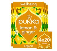 Pukka Herbs | Organic Lemon, Ginger & Manuka Honey Herbal Tea Box | Immune Boosting Infusion With Turmeric | Ideal For Daily Support | Caffeine Free | 4 Packs | 80 Plant Based Biodegradable Tea Bags