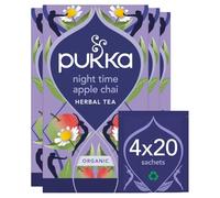 Pukka Herbs, Night Time Apple Chai Organic Herbal Sleep Tea Box [4 Boxes of 20 Tea Bags], Natural For Bedtime Relaxation, Caffeine Free, 80 Plant Based Biodegradable Tea Bags