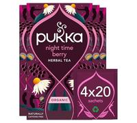 Pukka Herbs | Night Time Berry Organic Herbal Sleep Tea Box | Chamomile, Lavender & Elderberry Tea | Ideal For Bedtime Relaxation | Caffeine Free | 4 Packs | 80 Plant Based Biodegradable Tea Bags