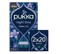 Pukka Herbs, Night Time Organic Herbal Sleep Tea Box, Chamomile, Lavender, Oat Flower, & Limeflower, Natural For Bedtime Relaxation, Caffeine Free, 2 Packs, 40 Plant Based Biodegradable Tea Bags
