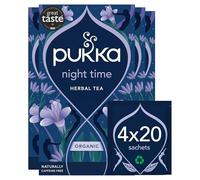 Pukka Herbs, Night Time Organic Herbal Sleep Tea Box, Chamomile, Lavender, Oat Flower, & Limeflower, Natural For Bedtime Relaxation, Caffeine Free, 4 Packs, 80 Plant Based Biodegradable Tea Bags