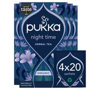 Pukka Herbs, Night Time Organic Herbal Sleep Tea Box, Chamomile, Lavender, Oat Flower, & Limeflower, Natural For Bedtime Relaxation, Caffeine Free, 4