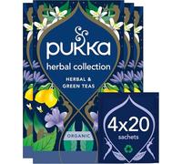 Pukka Herbs Organic Herbal & Green Tea Collection, 80 Teabags, 4 Flavours | For varietal blends, Lemon-ginger-honey, matcha, mint & night time, 20 sachets in each of 4 packs