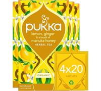 Pukka Herbs | Organic Lemon, Ginger & Manuka Honey Herbal Tea Box | Immune Boosting Infusion With Turmeric | Ideal For Daily Support | Caffeine Free | 4 Packs | 80 Plant Based Biodegradable Tea Bags