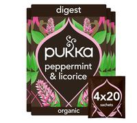 Pukka Herbs | Organic Peppermint & Licorice Herbal Tea Box | Ideal Digestive Infusion Selection | Soothing After-Meal Tea | Caffeine Free | 4 Packs | 80 Plant Based Biodegradable Tea Bags