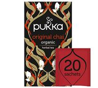 Pukka Herbs, Original Chai Organic Herbal Tea, Cardamom, Cinnamon, Black Tea, Ginger, Perfect For Bright Energy, 20 Tea Bags