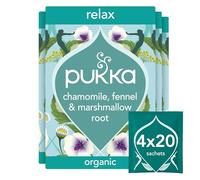 Pukka Herbs | Relax Organic Herbal Tea Box | Tea Infusion With Chamomile, Cardamon and Fennel | Perfect For Calming | Caffeine Free | 4 Packs | 80 Plant Based Biodegradable Tea Bags