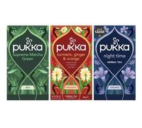 Pukka Herbs Tea for Morning to Night - Supreme Matcha Green, Turmeric Ginger & Orange & Night Time - Bundle of 3 boxes, 20 Sachets of Each