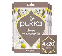 Pukka Herbs | Three Chamomile Organic Herbal Tea Box | Infusion With African, Egyptian & European Chamomile | Perfect For Calming | Caffeine Free | 4 Packs | 80 Plant Based Biodegradable Tea Bags