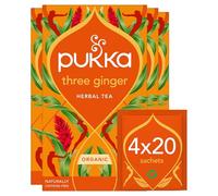 Pukka Herbs | Three Ginger Organic Herbal Tea Box | Digestion-Aiding Infusion With Ginger, Turmeric, And Galangal | Ideal After Meals | Caffeine Free | 4 Packs | 80 Plant Based Biodegradable Tea Bags