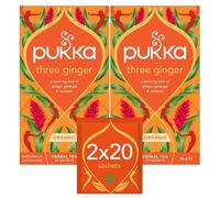 Pukka Herbs | Three Ginger Organic Herbal Tea Box | Digestion-Aiding Infusion With Ginger, Turmeric, And Galangal | Ideal After Meals | Caffeine Free | 2 Packs | 40 Plant Based Biodegradable Tea Bags
