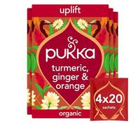 Pukka Herbs | Turmeric Active Organic Box |Tea With Ginger, Turmeric, Nettle & Orange | Ideal For Boosting Energy | 4 Packs | 80 Plant Based Biodegradable Tea Bags