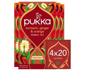 Pukka Herbs | Turmeric Active Organic Box |Tea With Ginger, Turmeric, Nettle & Orange | Ideal For Boosting Energy | 4 Packs | 80 Plant Based