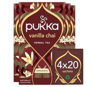 Pukka Herbs | Vanilla Chai Organic Herbal Tea Box | Energising Infusion With Cinnamon, Cardamom, Ginger, Fennel | Perfect For Vitality | Caffeine Free | 4 Packs | 80 Plant Based Biodegradable Tea Bags