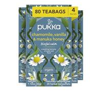 Pukka Organic Chamomile, Vanilla & Manuka Honey Herbal Tea, Caffeine Free, Fair Trade, Kosher, USDA Certified Organic, Non-GMO, 20 Tea Sachets (Pack of 4)