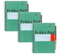 Pukka Pad, 5-Subject A4+ Project Book 3-Pack with Repositionable Dividers - 200 Pages of 80GSM Paper with 8mm Lines and Perforated Edges - Metallic Green - 29.7 x 23cm