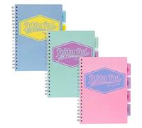 Pukka Pad 5 Subject Spiral Notebook 3-Pack - 200 Pages, 100 Sheets of 80GSM Paper with Repositionable Dividers & Perforated Edges for School & Office Planning & Organization - B5-7 X 10, Pastel