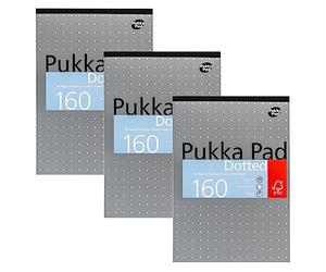 Pukka Pad, A4 Dotted Refill Metallic Notepad for Graphing, Art, Bullet Journaling - 3 Pack - 29.7 x 21cm - Tape-Bound Notebook with 80GSM Paper, 4-Hole Margins and Perforation - 160 Pages, Silver