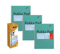 BIC Cristal Fun Ballpoint Pens Pack of 20 with Bold 1.6mm Tip and Turquoise Ink & Pukka Pad A4 Notebook Pack of 3 with Metallic Covers and 200 Pages for Creative Writing, Note-Taking, and Journaling