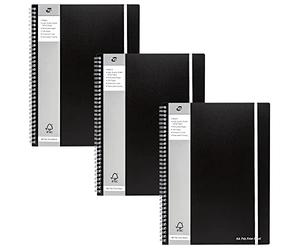 Pukka Pad, A4+ Jotta Notebook - Pack of 3 Wirebound Notepads with 160 Perforated Pages of 80GSM Paper with 8mm Lines, Margin, and 4-Hole Punch - 29.7 x 23cm, Black
