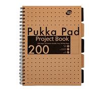 Pukka Pad A4 Kraft Project Book - 200 Pages with 5 Tabbed Dividers - Features Double Wire-Binding with Perforated Pages - 29.7 x 23cm - 80GSM Paper with 8mm Lines - 3 Pack