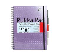 Pukka Pad, A4+ Metallic Executive Project Book - 22.5 x 29.6cm - 200 Page Hardback Wirebound Notebook with 8mm Lines and 80GSM Paper - Includes Repositionable Dividers with Pocket - 200 Pages, Pink