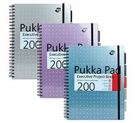Pukka Pad, A4+ Metallic Executive Project Book 3 Pack - 22.5 x 29.6cm - 200 Page Hardback Wirebound Notebook with 8mm Lines and 80GSM Paper - Includes Repositionable Dividers with Pocket - 200 Pages