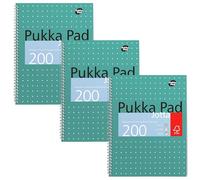 Pukka Pad, A4 Metallic Jotta Book 3 Pack - 21 x 30cm - Wirebound Notebook with 8mm Lines and 80GSM Paper - Features 4-Hole Punch Margins and Perforated Edges - 200 Pages, Green
