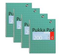 Pukka Pad, A4 Metallic Jotta Book 4 Pack - 21 x 30cm - Wirebound Notebook with 8mm Lines and 80GSM Paper - Features 4-Hole Punch Margins and Perforated Edges - 200 Pages, Green