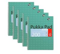Pukka Pad, A4 Metallic Jotta Book 5 Pack - 21 x 30cm - Wirebound Notebook with 8mm Lines and 80GSM Paper - Features 4-Hole Punch Margins and Perforated Edges - 200 Pages, Green