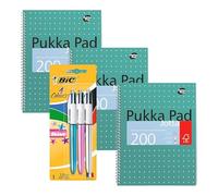 Pukka Pad A4 Metallic Jotta Notebook 3 Pack With BIC 4 Colours Shine Retractable Ballpoint Pens Multicoloured Medium 1.0mm Tip, 3 Pens In 1 Pack