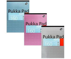 Pukka Pad, A4 Refill Notepad - 160 Pages of Premium Quality Writing Paper-80GSM, with Feint Ruled 8mm Lines and Margin-Tape Head Bound with 4-Holepunch -29.7 x 21cm -Pack of 3 Assorted