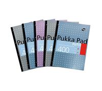 Pukka Pad A4 Refill Notepad - 5 Pack of Notebooks with 400 Pages of 80GSM Paper, 4-Hole Punch Margins, and Feint Ruled Lines - 29.7 x 21cm,Blue,White,Pink,Silver