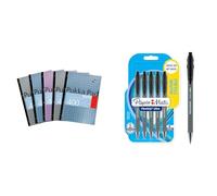 Pukka Pad A4 Refill Notepad - 5 Pack of Notebooks with 400 Pages of 80GSM Paper & Paper Mate Flexgrip Ultra Retractable Ballpoint Pens | Medium Point (1.0mm) | Black | 5 Count
